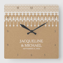 素朴なヴィンテージのレースのクラフト紙の原稿のタイポグラフィ スクエア壁時計