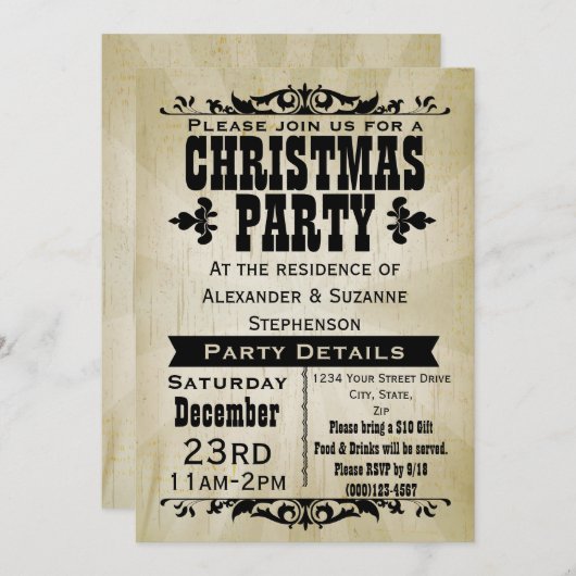 素朴なヴィンテージの国のクリスマスのパーティの招待状 招待状 (正面/裏面)