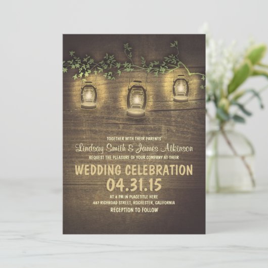 素朴なヴィンテージの庭は木製の結婚式の招待をつけます 招待状 (スタンド正面)