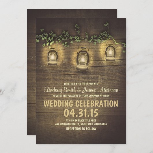 素朴なヴィンテージの庭は木製の結婚式の招待をつけます 招待状 (正面/裏面)