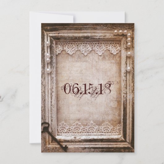 素朴なヴィンテージの旧式なブラウンフレームの結婚式の招待 招待状 (裏面)
