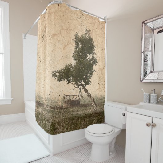 素朴なヴィンテージの旧式なベージュ農場の国の木 シャワーカーテン (インサイチュ)