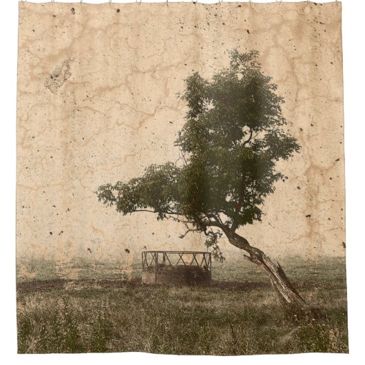 素朴なヴィンテージの旧式なベージュ農場の国の木 シャワーカーテン (正面)