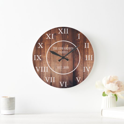 素朴なヴィンテージの暗い木製の姓の農家 ラージ壁時計 (ホーム)