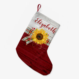 素朴なヴィンテージの木製のヒマワリのモノグラムの名前 スモールクリスマスストッキング