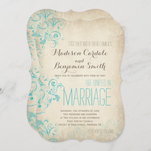 素朴なヴィンテージの水の華麗さの結婚式招待状 招待状 (正面/裏面)