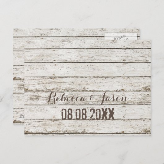 素朴なヴィンテージの白い納屋の木の日付を保存 案内ポストカード (正面/裏面)