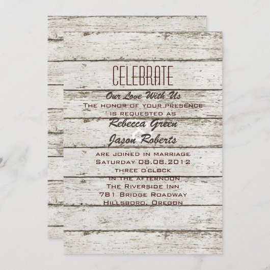 素朴なヴィンテージの納屋の木の結婚式招待状 招待状 (正面/裏面)