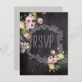 素朴なヴィンテージの花Chalkboard結婚式rsvp インビテーションポストカード (正面/裏面)
