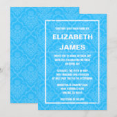 素朴なヴィンテージの青いダマスク織の結婚式招待状 招待状 (正面/裏面)