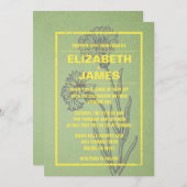 素朴なヴィンテージの黄色および緑の結婚式招待状 招待状 (正面/裏面)