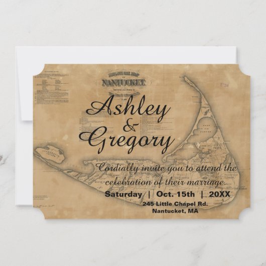 素朴なヴィンテージのNantucketの地図の結婚式招待状 招待状 (裏面)