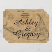 素朴なヴィンテージのNantucketの地図の結婚式招待状 招待状 (正面/裏面)