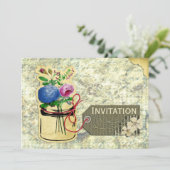 素朴なヴィンテージアジサイバラメイスンジャー招待状 招待状 (スタンド正面)