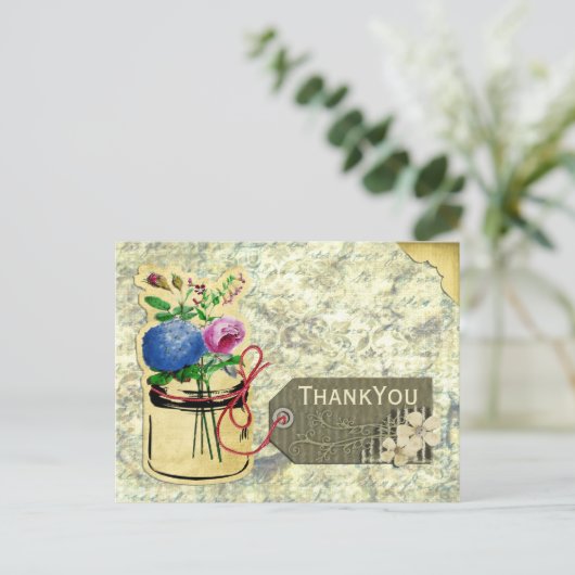 素朴なヴィンテージアジサイバラメイスン感謝していジャージャー ポストカード (スタンド正面)