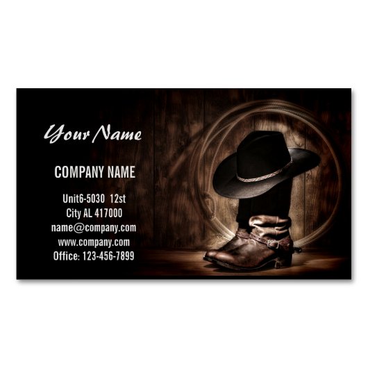 素朴なヴィンテージカウボーイブーツ西の国 マグネット名刺 (正面)