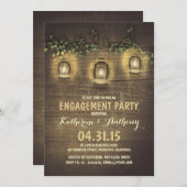 素朴なヴィンテージガーデンライトウッド婚約パーティ 招待状 (正面/裏面)