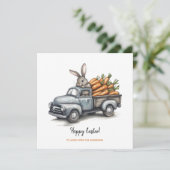 素朴なヴィンテージトラックの可愛いイースターバニー カード (スタンド正面)