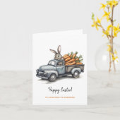 素朴なヴィンテージトラックの可愛いイースターバニー カード (黄色い花)