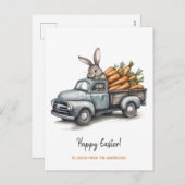 素朴なヴィンテージトラックの可愛いイースターバニー シーズンポストカード (正面/裏面)