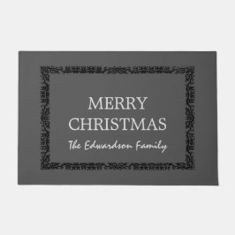 素朴なヴィンテージフレームのメリークリスマスの姓 ドアマット