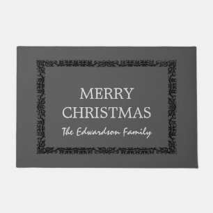 素朴なヴィンテージフレームのメリークリスマスの姓 ドアマット