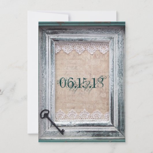 素朴なヴィンテージフレームのレースの鍵の水の結婚式の招待 招待状 (裏面)
