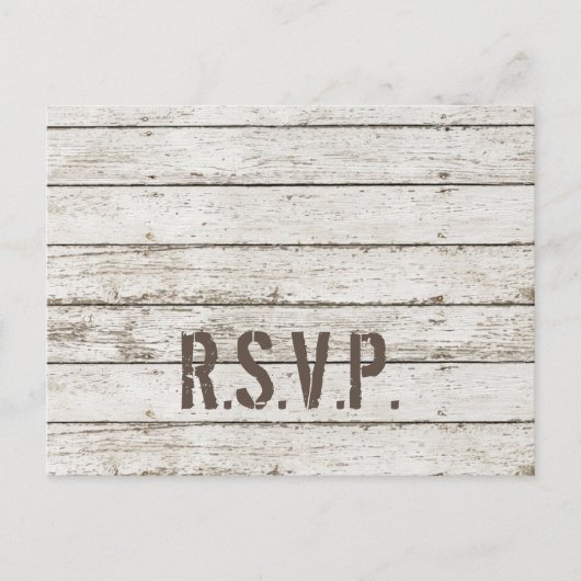 素朴なヴィンテージホワイトバーンウッドバーウェディングRSVP インビテーションポストカード (正面)