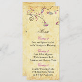 素朴なヴィンテージ明るい赤紫色結婚フローラカード メニュー (正面/裏面)