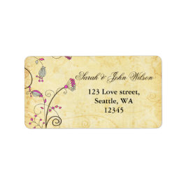 素朴なヴィンテージ植物性明るい赤紫色フローラ ラベル