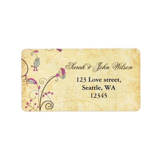 素朴なヴィンテージ植物性明るい赤紫色フローラ ラベル (正面)