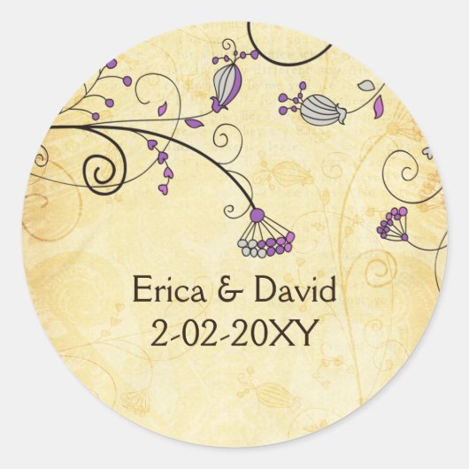 素朴なヴィンテージ紫のフローラエンベロープシール ラウンドシール (正面)