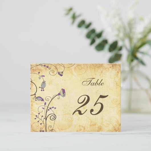 素朴なヴィンテージ紫のフローラ表の番号 ポストカード (スタンド正面)