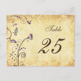 素朴なヴィンテージ紫のフローラ表の番号 ポストカード