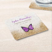 素朴なヴィンテージ 紫金 バタフライ   スクエアペーパーコースター (アングル)