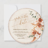 素朴な丸い木の切り口の木目模様のSave the Dateカード 招待状 (正面)