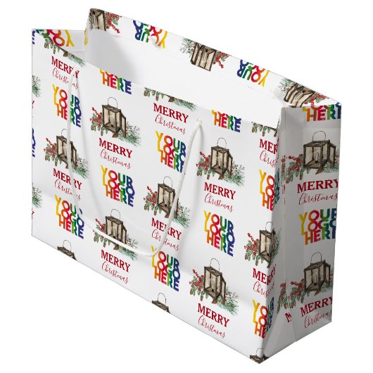 素朴な企業のロゴが入ったクリスマスギフト ラージペーパーバッグ (正面アングル)