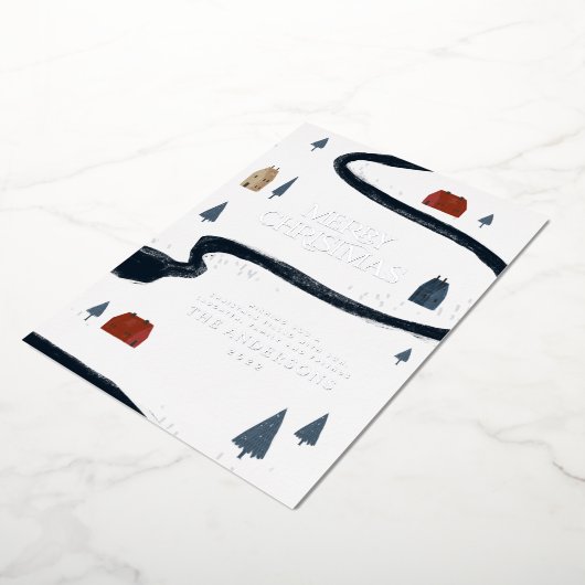 素朴な伝統的エレガント冬の雪のクリスマス 箔シーズンカード (回転した状態)