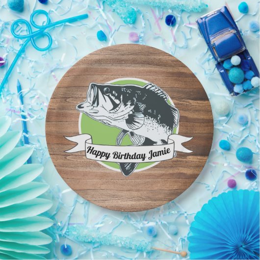 素朴な低音の魚釣りのハッピーバースデーの人のスポーツ ペーパープレート (パーティー)