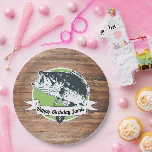 素朴な低音の魚釣りのハッピーバースデーの人のスポーツ ペーパープレート (パーティー)