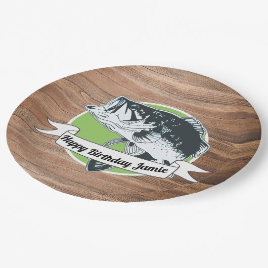 素朴な低音の魚釣りのハッピーバースデーの人のスポーツ ペーパープレート (アングル)