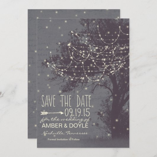 素朴な保存日付、ひもライトが付いている古い木 セーブザデート (正面/裏面)