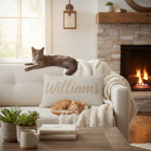 素朴な偽りの麻のカリグラフィー ファミリー ネーム ピロー