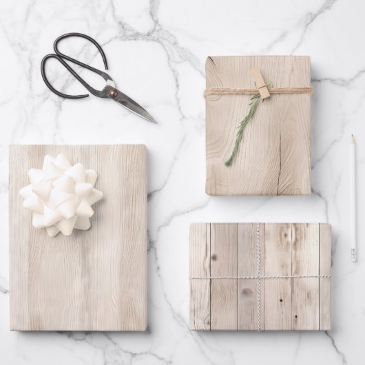 素朴な偽クリームホワイトウッドウェディング ラッピングペーパーシート (正面)