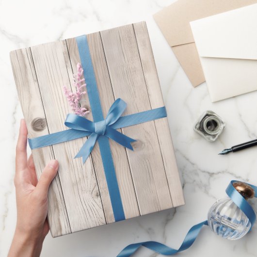 素朴な偽装クリームホワイトウッドウェディング ラッピングペーパー (ギフト)