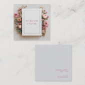 素朴な優しいピンクの花模様の金のフレーム スクエア名刺 (正面/裏面)