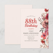 素朴な優雅さとボヘミアンチックな花の88歳の誕生日 招待状 (正面/裏面)