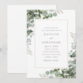 素朴な優雅さのグリーン ユーカリ ウェディング 招待状 (正面/裏面)