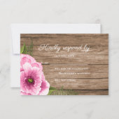 素朴な優雅さのピンクと緑の水彩ポピー 出欠カード (正面)