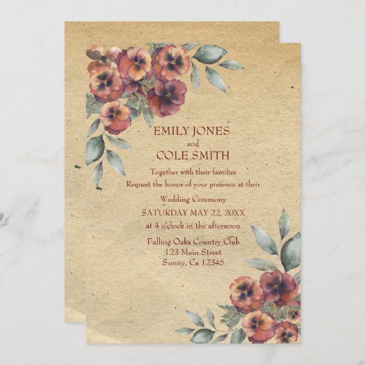 素朴な優雅さを添えたフラワーウェディングのご案内 招待状 (正面/裏面)